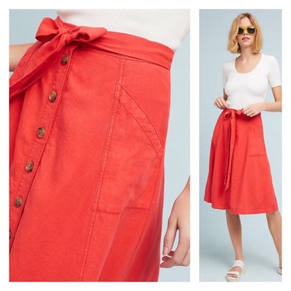Anthropologie Dresses & Skirts - ANTHROPOLOGIE Maeve Tie Waist Skirt Buttons Red 0